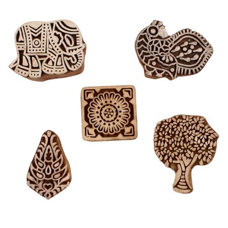 Set of 5 Piece New Mix Wooden Printing Blocks